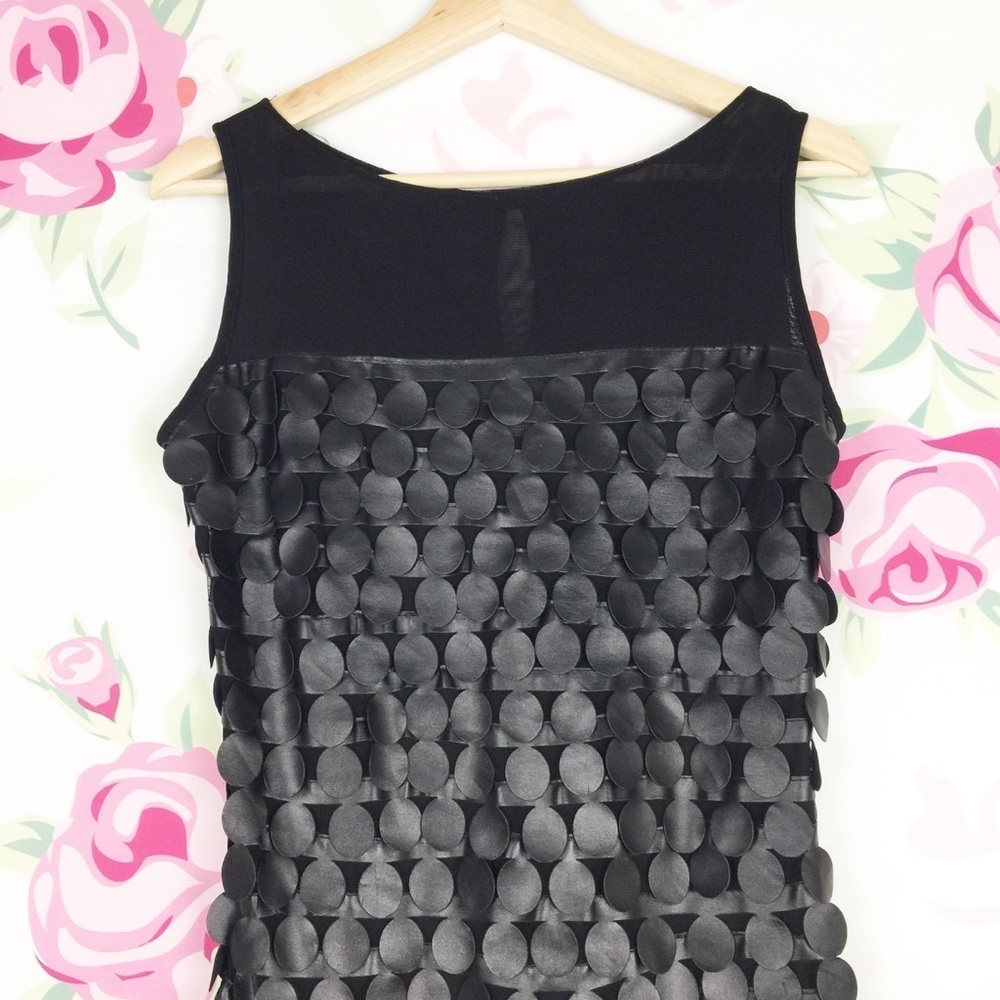 Petis Pois Black Faux Leather Mesh Tiered Layered Sheath Dress S - Picture 2 of 7